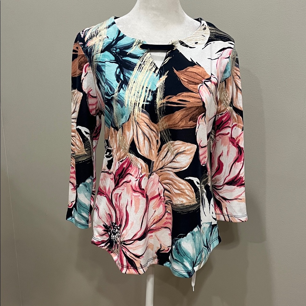 JM Collection Floral 3/4 Sleeve Top